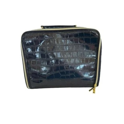 Estee Lauder Azul Marino Cuero Cocodrilo Cosmético Viaje Maquillaje Estuche con Cremallera Foto 1 de 4