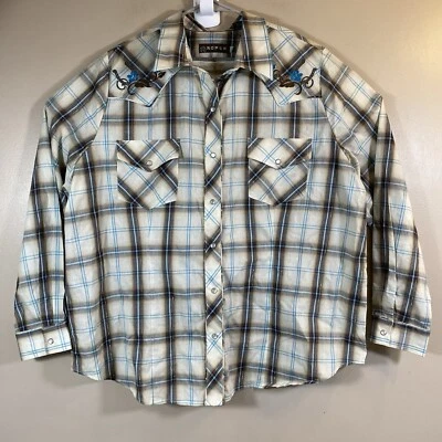 Camisa Roper Mujer 2XL Bordada Flor Marrón Cuadros Vaquero Rodeo Western Snap Foto 1 de 4