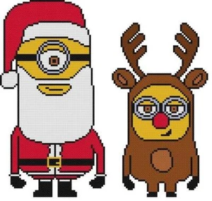 KREUZSTICH + BASTELMUSTER Weihnachten Minions Kevin Stuart Weihnachtsmann Rudolph - Bild 1 von 12