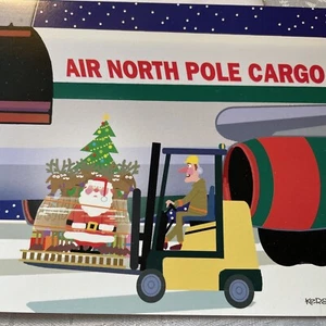 Vtg Christmas Card UNUSED Funny Santa Airport North Pole Forklift W/Envelope - Picture 1 of 6