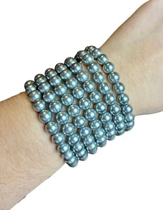 Kenneth Jay Lane mehrlagiges graues erweiterbares Armband mit Kunstperlen NEU IM ETUI - Bild 1 von 7