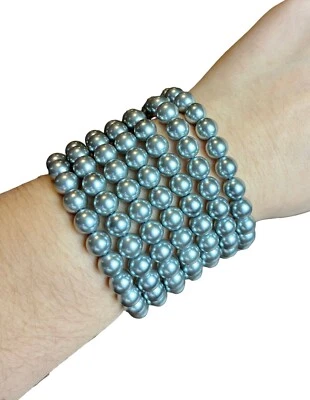 Pulsera Extensible Kenneth Jay Lane Multi Capa Gris Imitación Perla NUEVA EN BOLSA Foto 1 de 4