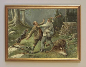 Auf Leben und Tod Jagdbild Hirsch Erlegt Wald Gewehr Wilderer A3 23 Gerahmt - Bild 1 von 1