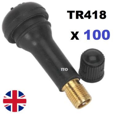 100x TR418 Tubeless BRASS Tyre Valves & Dust Caps Rubber Snap In Car Van Quality - Image 1 of 2