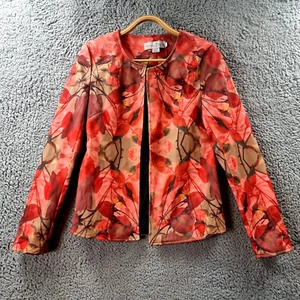 New HOLMES & FALLON Womens Jacket Size M Orange Beige Floral Long Sleeve - Picture 1 of 14