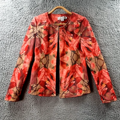 New HOLMES & FALLON Womens Jacket Size M Orange Beige Floral Long Sleeve - Image 1 of 4