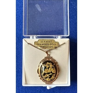 23 Karat Hammered Gold Embedments Pendant Necklace - Picture 1 of 6