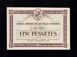 F.C. NÚMERO BAJO , ANDORRA , 5 PESETAS 1936 , S/C- . - Imagen 1 de 2