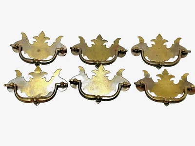 Antique Chippendale Solid Brass Drop-Bale Drawer Pulls 3-3/4 “ long Set of  6 - Image 1 of 4