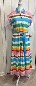 J. CREW Midi Hemdblusenkleid Größe 2 gestreift Knopfleiste Regenbogen Bindegürtel adrett - Bild 1 von 24