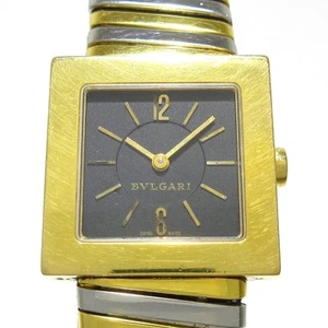 Auth BVLGARI Quadrado Tubogas SQ222T F393 18K Yellow Gold Silver Wrist Watch - Picture 1 of 12
