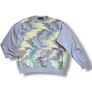 90s St Croix Shop Sweater Pastel Geometric Coogi Cosby USA Made Vintage Medium - Picture 1 of 8