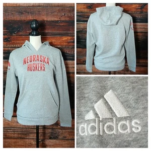 Adidas Hoodie Youth Large Nebraska Huskers Gray Hooded Sweatshirt Pullover - Picture 1 of 13