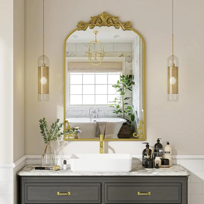 Espejo de baño arqueado vintage de 24X36 pulgadas - Precioso espejo de tocador de pared con Bea Foto 1 de 4