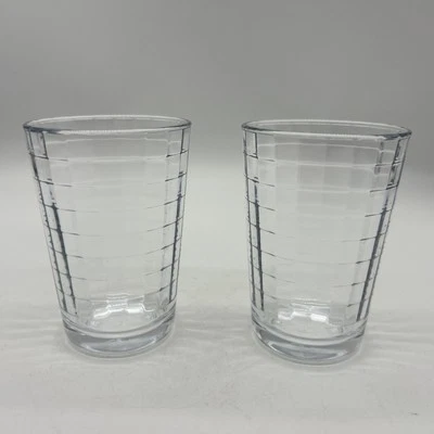 PAIR of Pasabahce Juice Glasses Square Block Scotch Window Pane 4” - Image 1 of 3