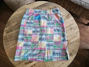 Cape Madras Patchwork Plaid Pencil Skirt Women's Size 2 Preppy Nautical Beach - Picture 1 of 8