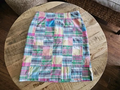 Saia lápis xadrez feminina Cape Madras patchwork tamanho 2 praia náutica preppy - Imagem 1 de 4