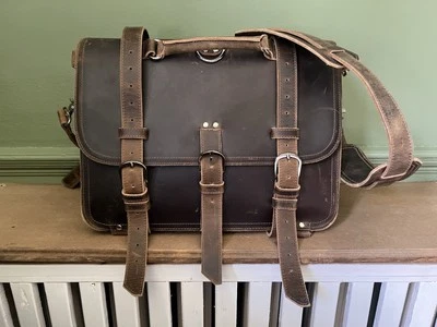 Leather Messenger Bag - Briefcase Travel Backpack Shoulder Bag Fit 17'' - Image 1 of 4