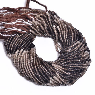 Cuarzo ahumado sombreado piedras preciosas forma redonda cuentas facetadas 3x3 mm hilo 12,5" GB557 Foto 1 de 2