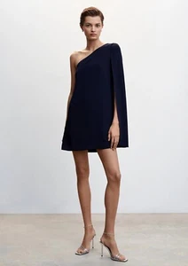 TopShop Navy One Shoulder Cape Mini Dress Size 12 - Picture 1 of 10