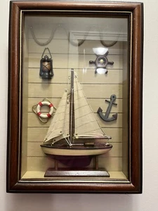 Nautical Shadow Box Picture 16” Tall 11” Wide With Mahogany Frame - Picture 1 of 2