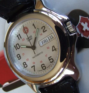 NOS/NIB SWISS ARMY~Men's RARE EURO OFFICERS 1884 INCABLOC Polished 25J AUTOMATIC - Picture 1 of 23