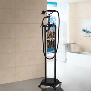 Set miscelatore rubinetto autoportante vasca da bagno soffione doccia stile telefono nero - Foto 1 di 10
