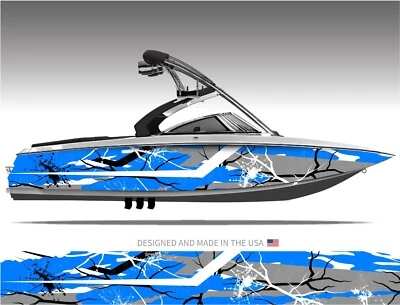 MILLER GRAPHICS Ravage (Blue) Abstract Boat Wrap Kit 3M Premium Cast Vinyl - 15 Size Options