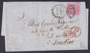1857 4d Carmine SG63 Sunderland to POSTE RESTANTE Loudeac France FU Cat. £1,100 - Picture 1 of 2