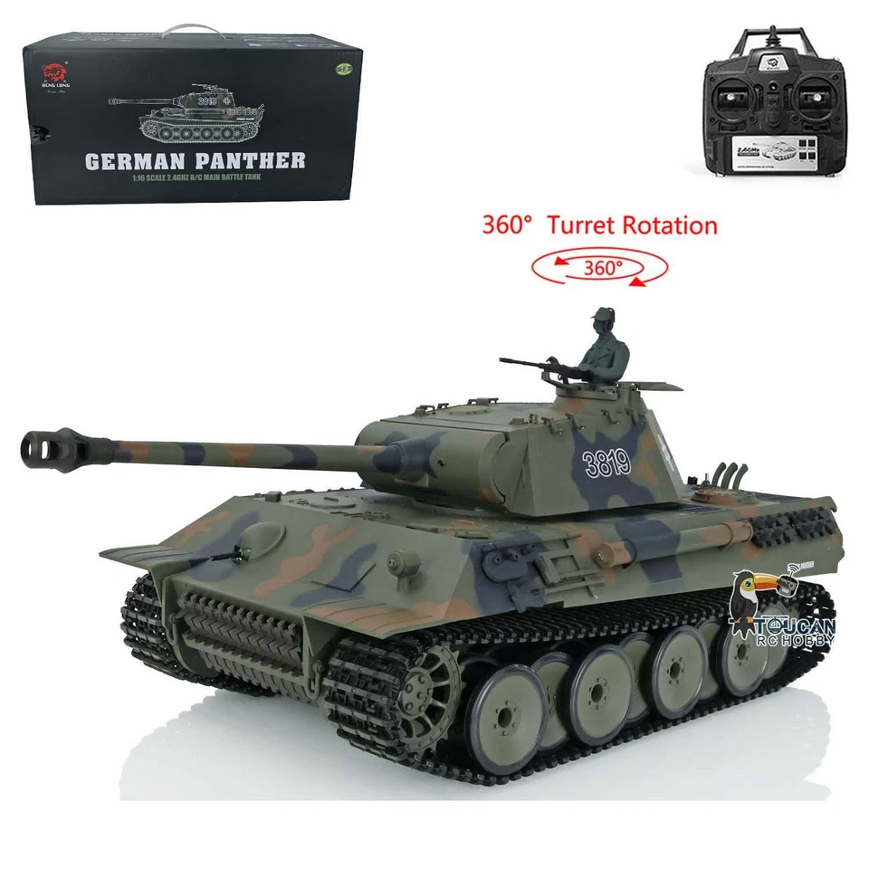 2.4Ghz Henglong 1/16 7.0 Plastic German Panther V RTR RC Tank 3819 360° Turret - Image 1 of 4
