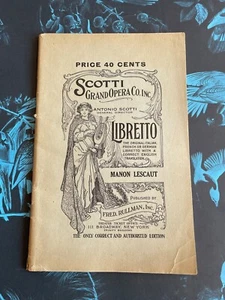 Manon Lescaut Opera Libretto Giacomo Puccini Authorized Edition 1893 Music - Picture 1 of 9