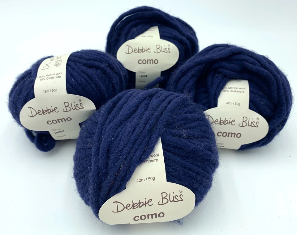 Lote de 4 bolas Debbie Bliss Como hilo mezcla de lana de cachemir azul marino 50 gramos 42 m cada una Foto 1 de 3