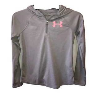 Under Armour Girls Sz YMD Gray Heatgear Long Sleeve 1/4 Zip Hooded Top Hoodie - Picture 1 of 10