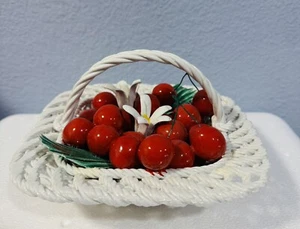 Vintage Keramik Gitterkorb mit Kirschen und Blumen Bassano Italien - Bild 1 von 12