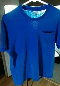 Vtg Blank Distressed Worn Faded Pocket T Shirt L Holes Thin Blue - Picture 1 of 5