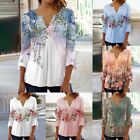 Ladies Summer V Neck T Shirts Floral Printed Casual Blouse Tops Plus Size