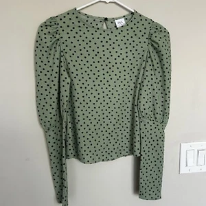 NWT ZaraGirls Polka Dot Puff Long Sleeve Crinkled Blouse  Pale  Green Size 11/12 - Picture 1 of 6