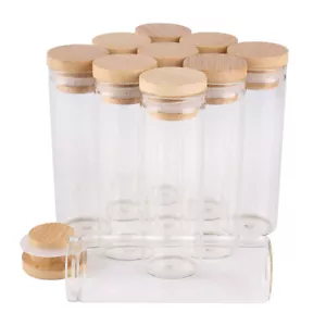 24pcs 45ml 30*90mm Glass Bottles Jar Vials with Bamboo Lids for Art Craft - Picture 1 of 9