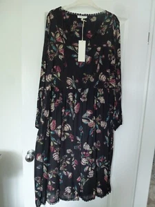 Rocha John Rocha Black Floral Design Long-Sleeved Dress - Size 16 - Picture 1 of 4