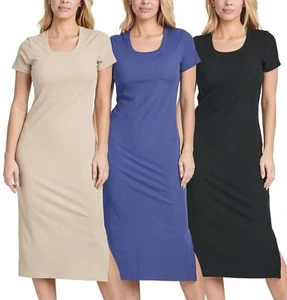 3 Pack Jersey Casual Dresses Women Midi Length Tshirt T Shirt Dress Black 202... - Picture 1 of 5