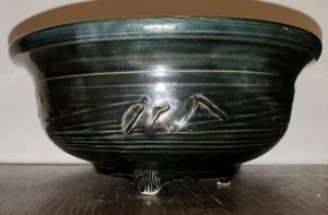 Japanese Style Studio Pottery Footed Bowl Marked Sides Green Glaze With Red #712 - Picture 1 of 12
