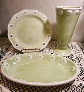 Tabletops Unlimited Handpainted Cookies and Cream Dessert Set/3 pc. Lot ~ Lime - Picture 1 of 5