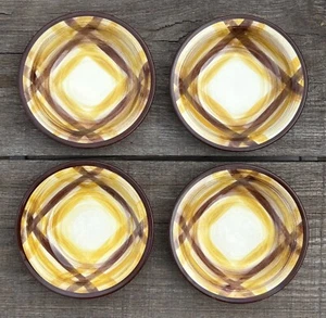 Vernonware ORGANDIE MCM Calif Dinnerware Lot of 4 Fruit Bowls Yellow Brown Plaid - Picture 1 of 10
