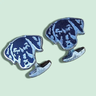 Abotoaduras - Abotoaduras genuínas Paul Smith prata escovada, cachorro marrom - Fabricadas no Reino Unido - Imagem 1 de 4