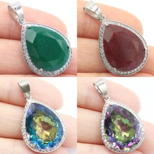 Buy 3 Get 1 Free Big Gemstone Fire Rainbow Mystical Topaz Rubies Silver Pendant - Picture 1 of 14