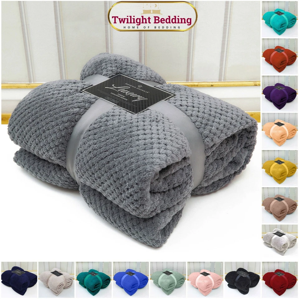 Luxury Popcorn Throws Double & King Size Cuddly Cosy Warm Blanket For Sofa & Bed - Image 1 of 1
