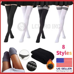 Calze cotone extra lunghe sopra il ginocchio coscia alta ragazza donna US - Foto 1 di 37