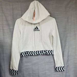 Adidas Global Citizens Womens Cropped Hooded Sweater Size XS White Blue Striped - Picture 1 of 7