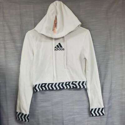 Suéter corto con capucha Adidas Global Citizens para mujer talla XS blanco azul a rayas Foto 1 de 4