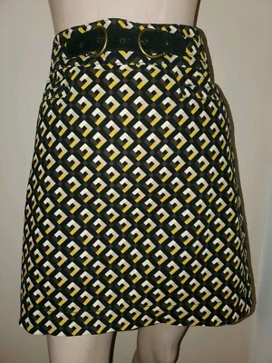 NUEVO CON ETIQUETAS Ann Taylor LOFT Otoño Negro/Dorado Geométrico Pana Falda con Cinturón Talla 0 XS Foto 1 de 4